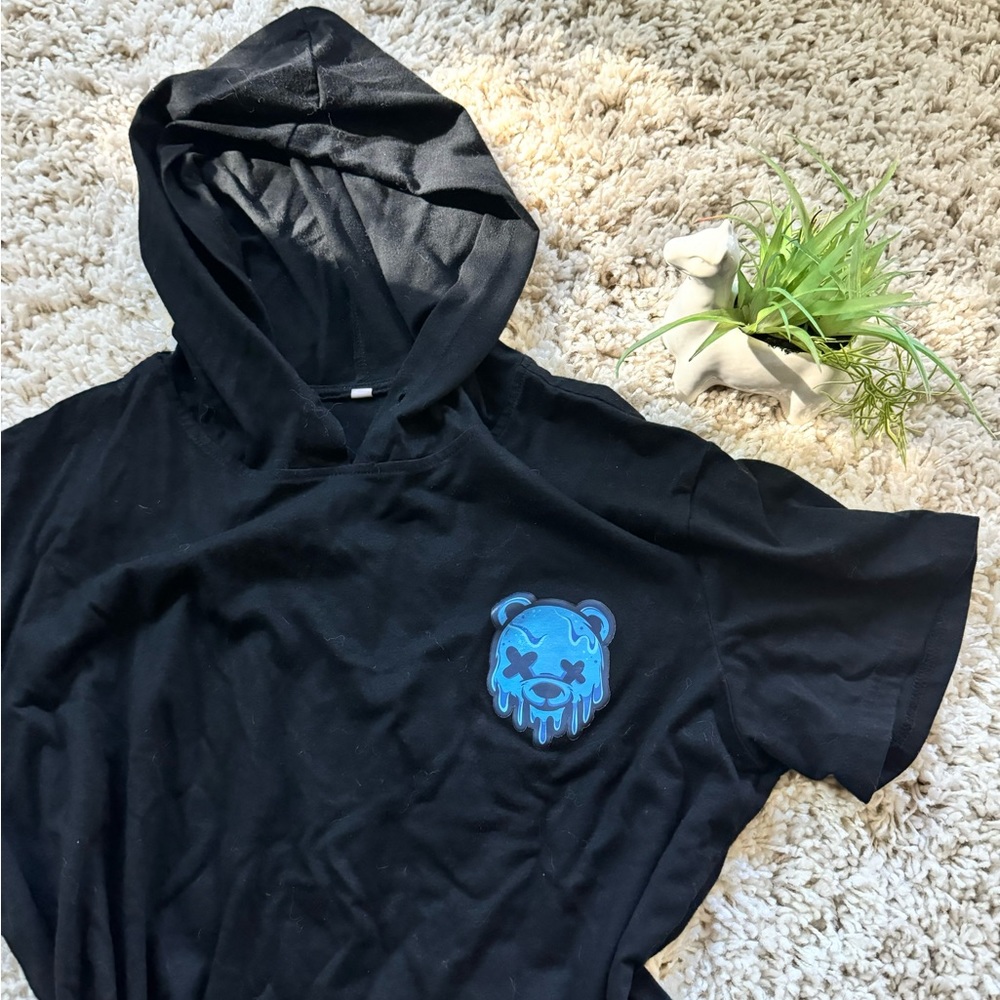 Trippy skater, streetwear, black and blue, hooded T-shirt casual top